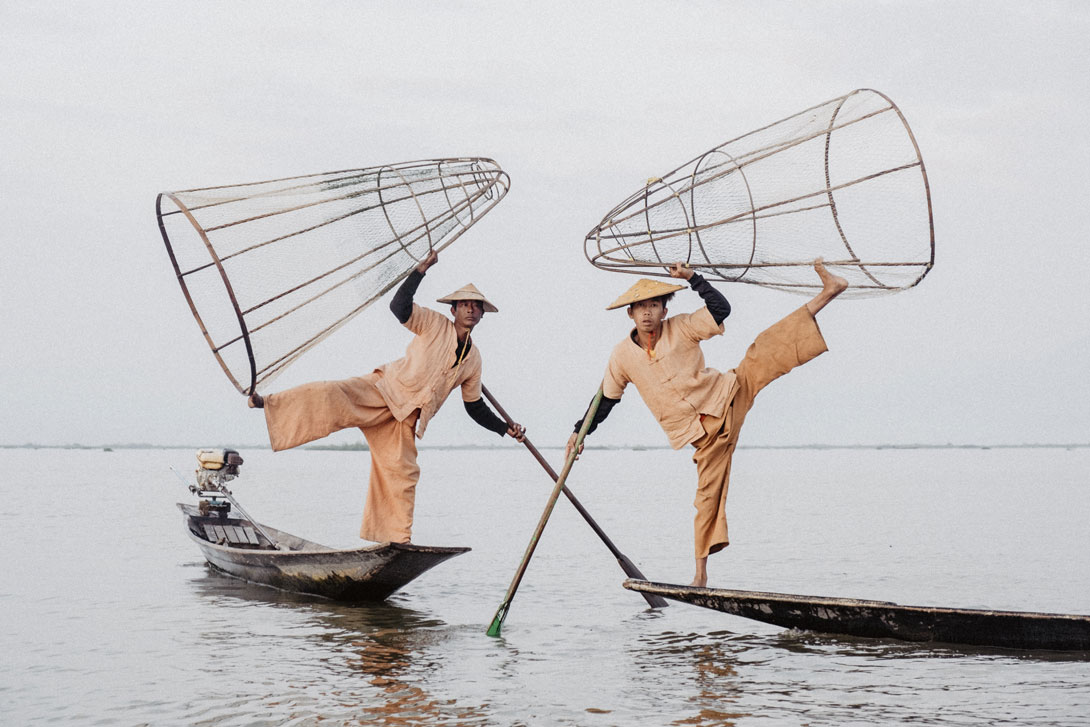 Ukázka umění rybářů na Inle Lake